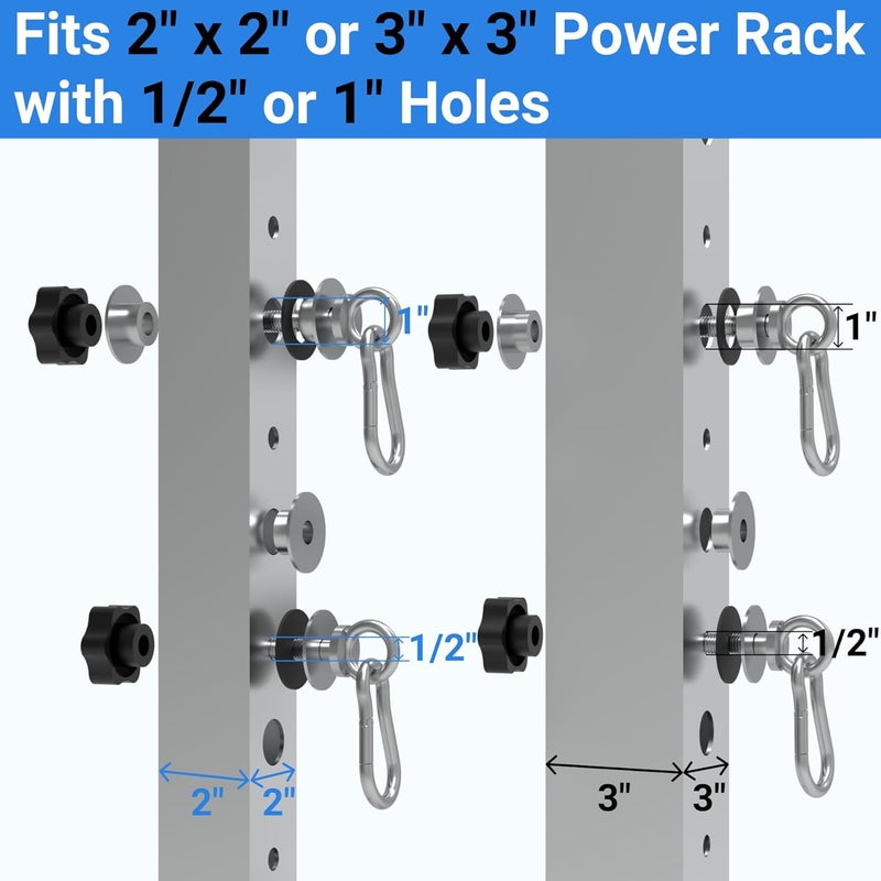 Vatemechie 2-in-1 Olympic Barbell Holder and Resistance Band Anchor for 2x2 & 2x3 & 3x3 Power Racks with 5/8"-1" Holes, Heavy-Duty Steel Bar Storage Hanger with Protective Padding - Image 3